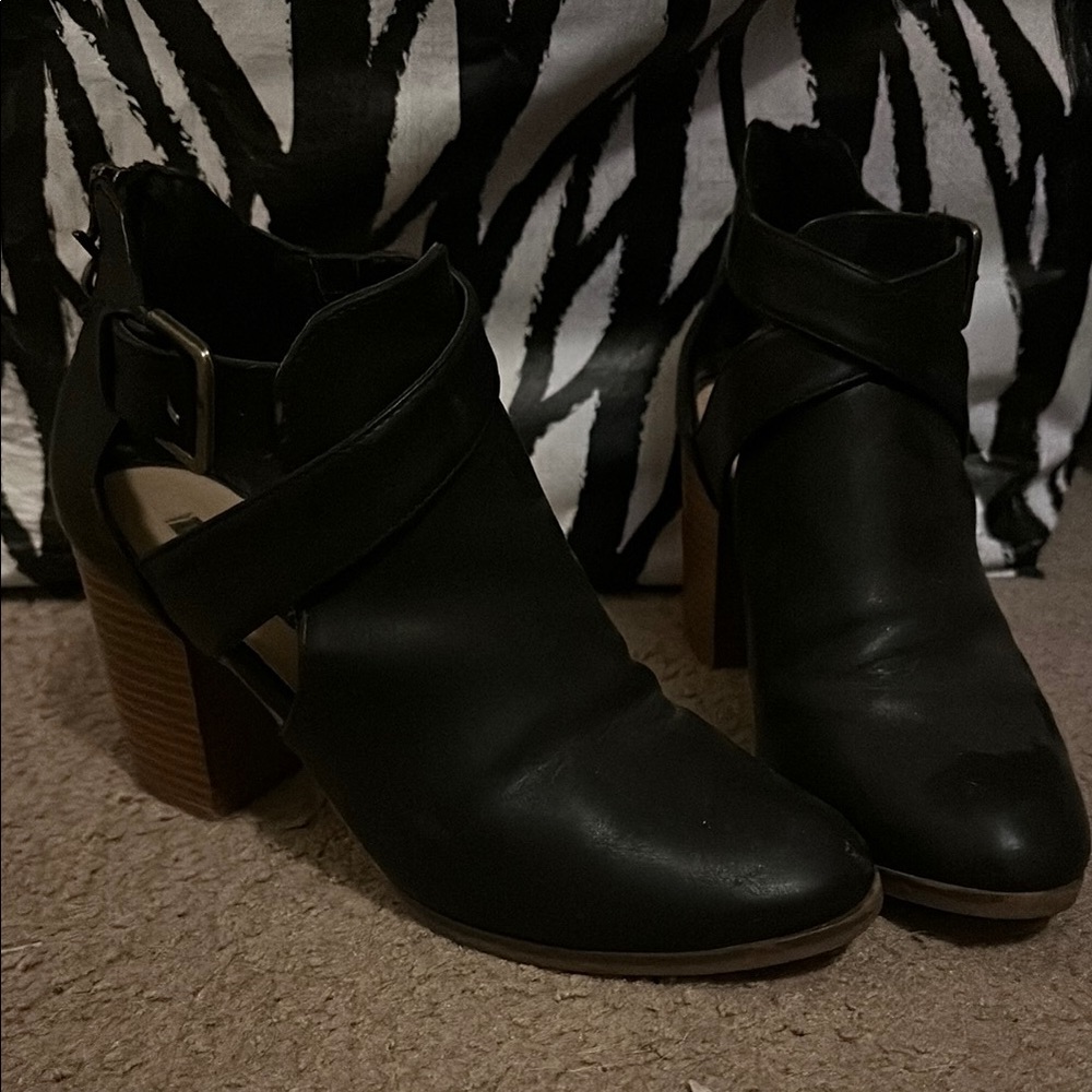 Black Ankle Booties with Tan Heel